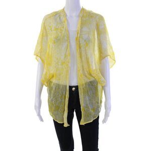 Winter Kate Womens Silk Sheer Short Sleeve Open Front Blouse Yellow Size XS